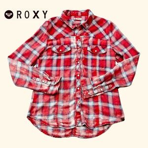 Adorable ROXY Flannel (lightweight) Distressed Style Button Down!  Size Large